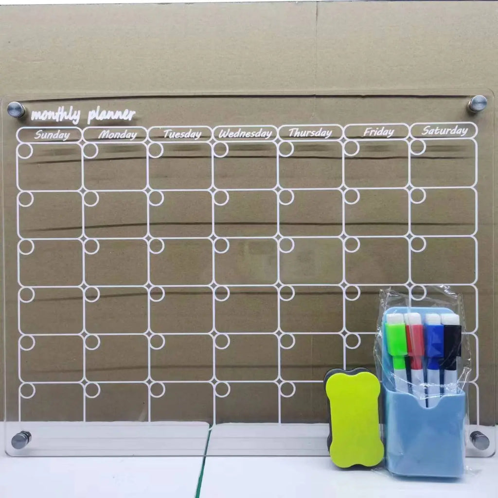 AcryClear™ Magnetic Fridge Calendar – Transparent Dry-Erase Organizer