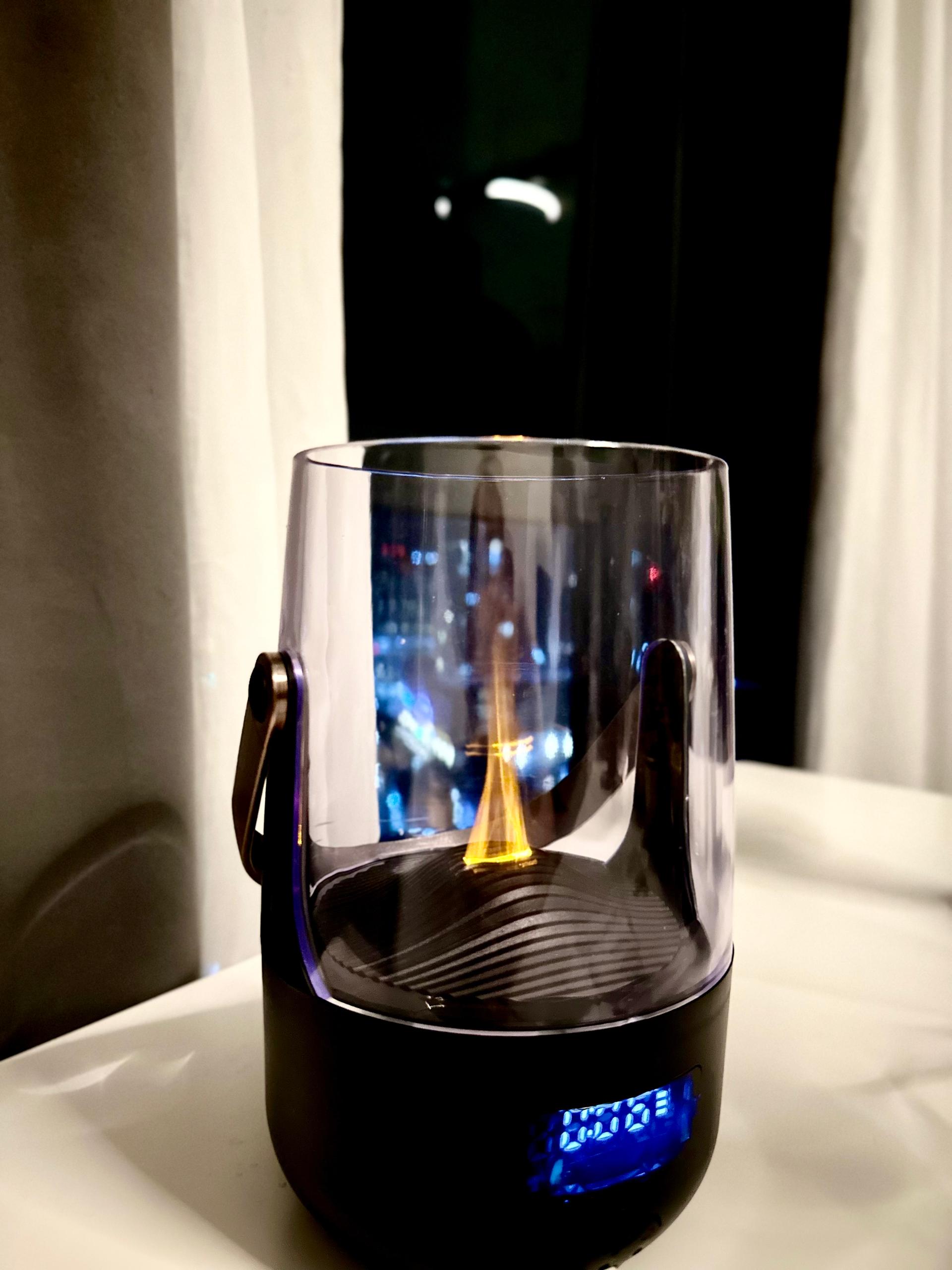 Portable aroma diffuser warm flame effect with window night view | Fixxora