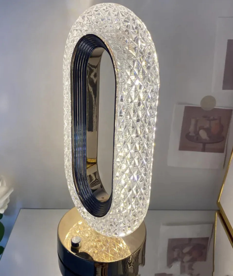 Detailed view of LuxeGlow crystal lamp highlighting luxury crystal finish and modern design
