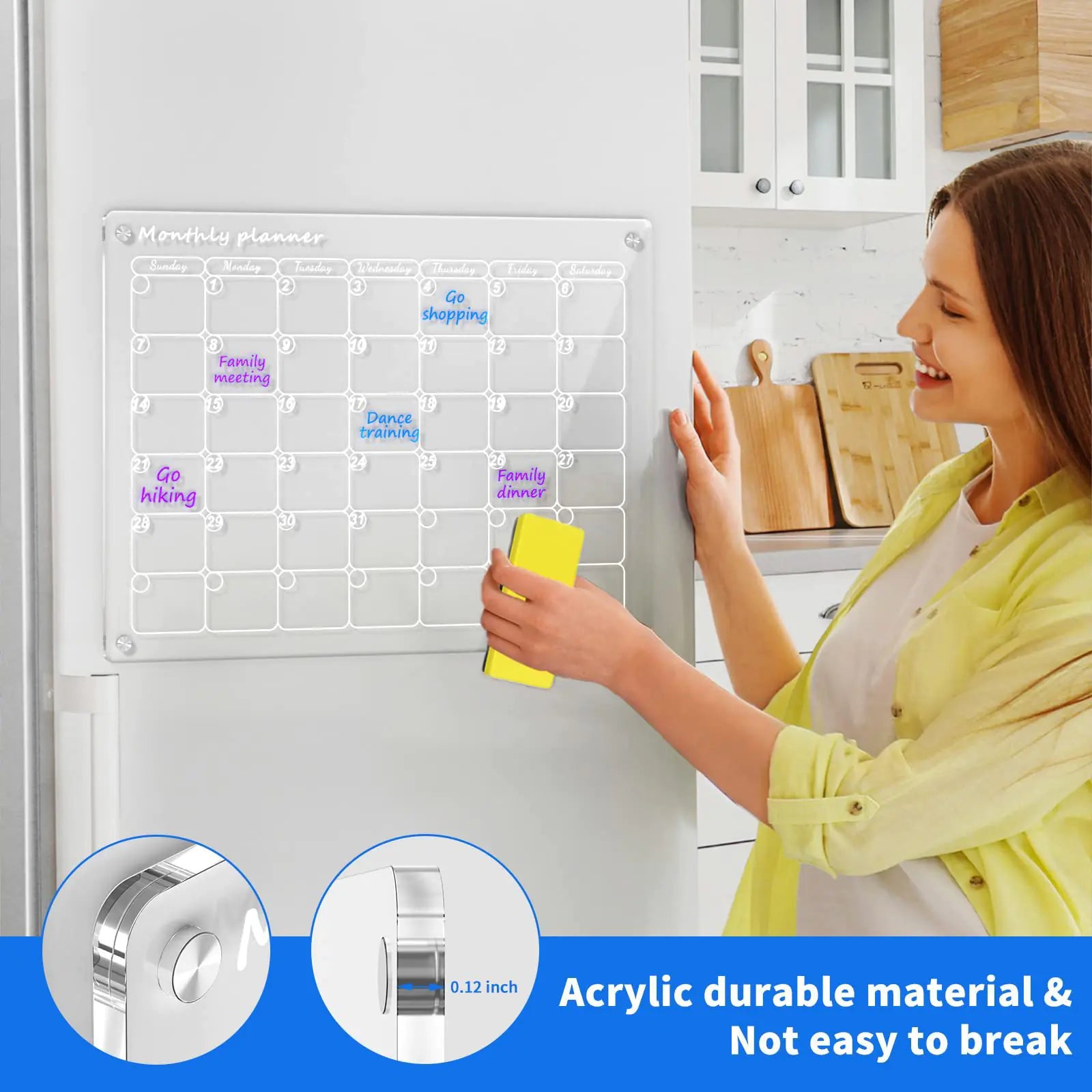 AcryClear™ Magnetic Fridge Calendar – Transparent Dry-Erase Organizer