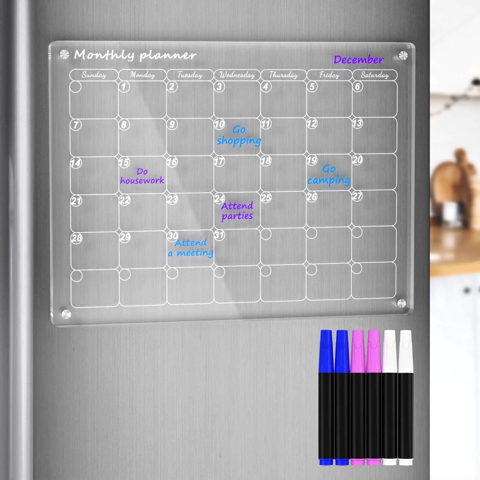 AcryClear™ Magnetic Fridge Calendar – Transparent Dry-Erase Organizer